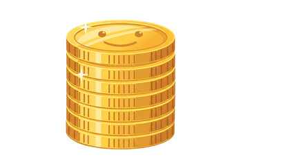 A stack of seven gold coins, with a smiley face on the top one, showing wealth accumulation.