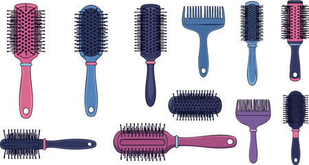 Collection of Various Hair Brushes for Styling and Grooming
