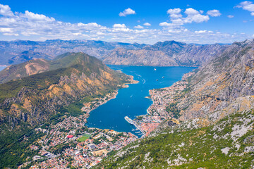 Kotor old town, Montenegro. Bay of Kotor bay is one of the most beautiful places on Adriatic Sea, it boasts the preserved Venetian fortress, old tiny villages, medieval towns and scenic mountains. 