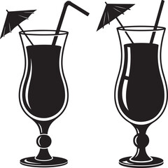 Two tropical cocktail glasses silhouette
