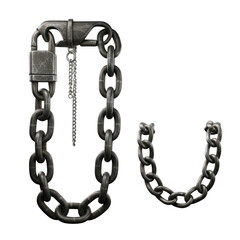 Obraz premium Heavy duty metal chain with padlock and key isolated on transparent background