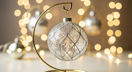 Shiny golden glass Christmas bauble ornament decorations on a blue background