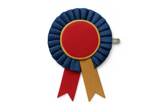 First place award rosette representing achievement, victory, and success in competitions with transparent background