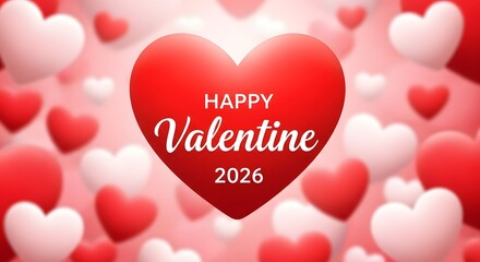 Happy Valentine 2026 Red Heart Background with Floating Hearts love romance