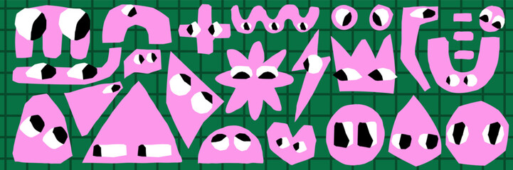 Cutout abstract shapes with emotion. Funny organic vector element