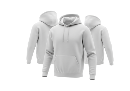 Pristine, blank light grey pullover hoodie, unbranded, smooth fabric texture, implied profiles, isolated on transparent background, concept of branding potential