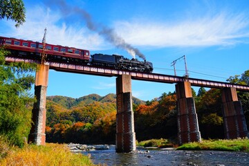 鉄橋を渡る蒸気機関車