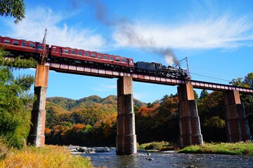 鉄橋を渡る蒸気機関車