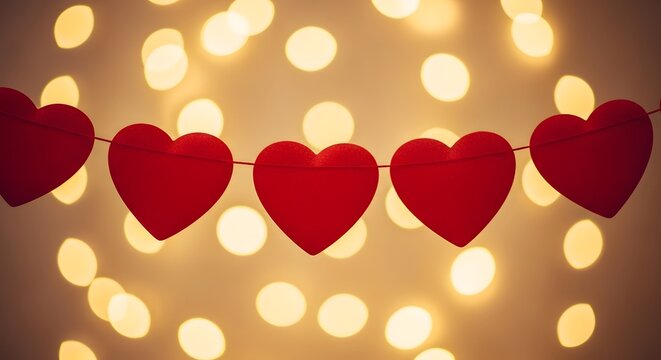 Red Heart Shaped Garland Against a Bokeh Light Background valentine hearts