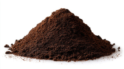 A close up pile of rich brown coffee powder on a clean surface, showing fine texture and deep color that evokes fresh aroma, warmth, and the ritual of morning brewing.

