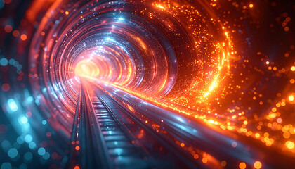 Obraz premium Tunnel of Technology: A visually stunning tunnel of light, showcasing a futuristic vision of progress and connectivity. The walls are animated with streaks of light.
