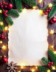 Fototapeta na wymiar Diseño plantilla libre para escribir la carta a reyes Magos y Papá Noel, por navidad con marco de decoracion navideña y luces