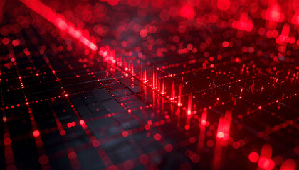 Abstract Red Grid: An abstract depiction of an intricate red grid, pulsating with energy, suggesting the complexity and interconnectedness of modern technology. 