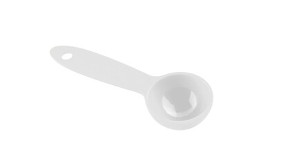 A white plastic measuring spoon isolated on transparent background