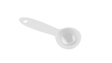 A white plastic measuring spoon isolated on transparent background