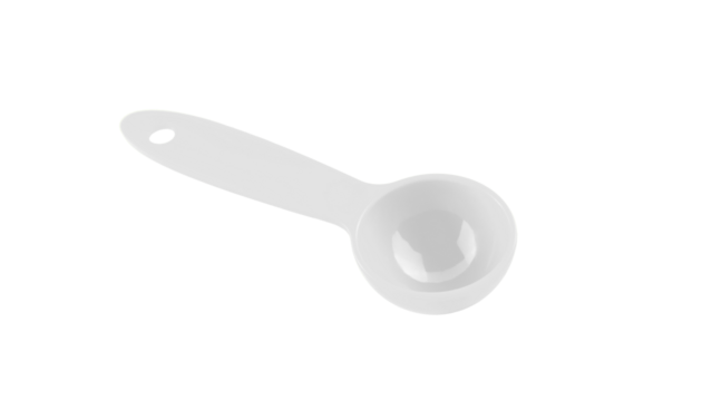 A white plastic measuring spoon isolated on transparent background