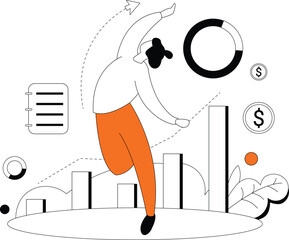 Business Growth Concept with Stylized Figure and Charts