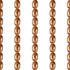 Seamless hand-painted watercolor pattern of roasted coffee beans. Great for coffee shop branding, menu design, product packaging, and cafe backgrounds.