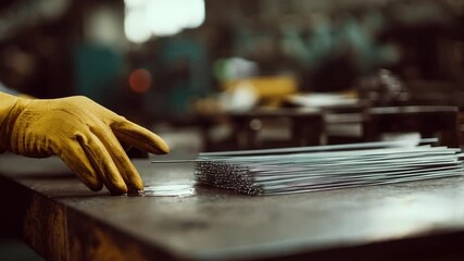 Worker inspecting metal wires lubricated with biobased oil focusing on environmentally safe sustainable wire drawing in modern manufacturing.