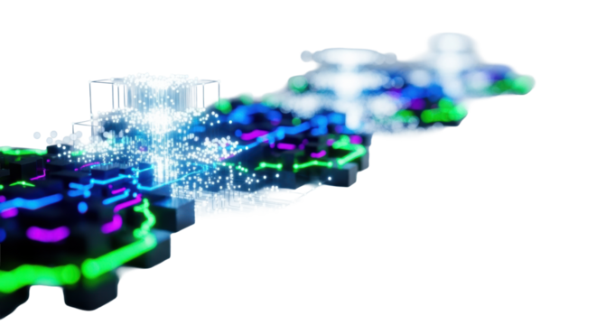 Intricate abstract digital network, glowing nodes, pulsating pathways, dense cluster, high-key studio background, copy space. Concept of digital innovation - Powered by Adobe