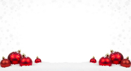 Red holiday Christmas card frame with winter snow decoration and green holly branches