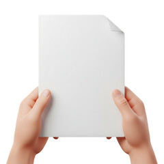 3d cartoon hands holding a blank white document, ready for text