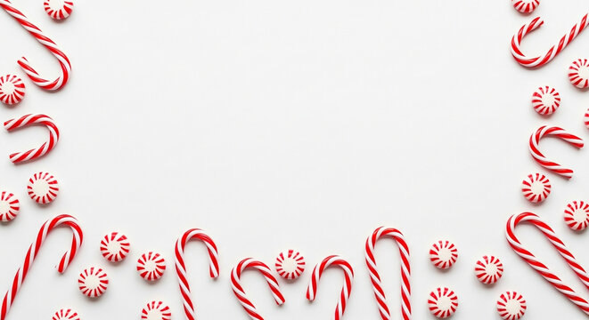 Red candy cane heart border frame for a Christmas holiday card design