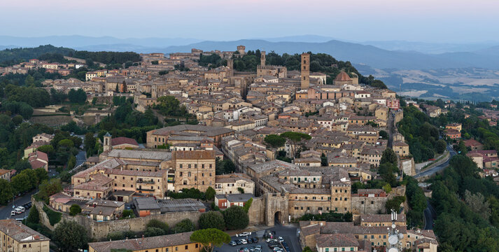 Historic hilltop town of Volterra at dusk - Volterra, Italy