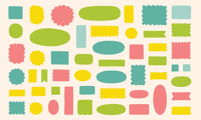 Cute Hand Drawn Brush Doodle Shapes and Stickers Set. Simple Abstract Scribble Backgrounds, Frame Borders, and Decorative Elements Vector Collection.