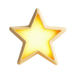 Glowing yellow star with rounded edges isolated on transparent background