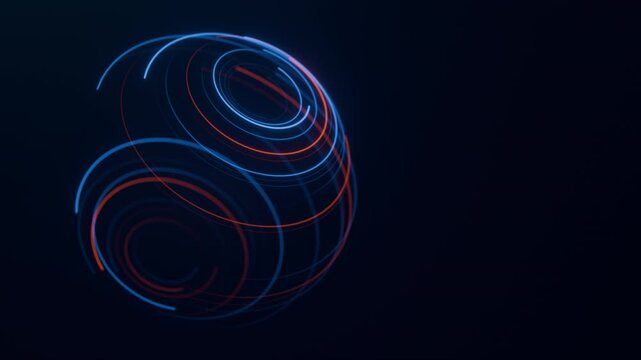 Glowing sphere on a dark blue background. The video can be looped. Duration 10 sec. Maximum resolution 4K. 3D rendering.