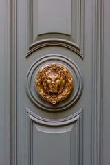 Elegant Green Door With Ornate Gold Lion Knocker From Classic Entryway Design Architectural Detail