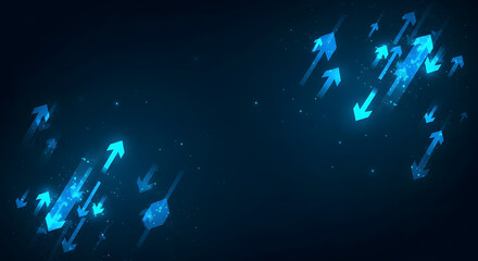Abstract glowing blue arrows moving in different directions against a dark background