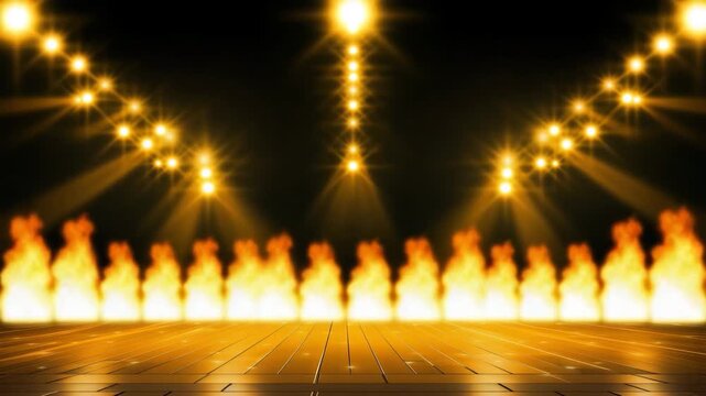 Futuristic burning platform with golden beams
