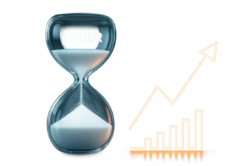 Time and Progress: An hourglass, with sand elegantly flowing, symbolizes time's passage, juxtaposed with a rising graph suggesting growth and advancement. This visual captures the essence of progress.
