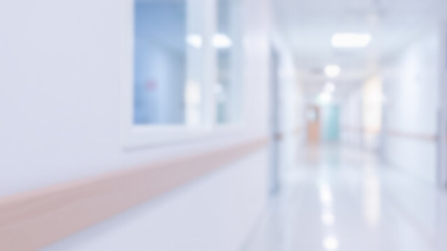 Blurred corridor of a modern hospital or clinic for background use