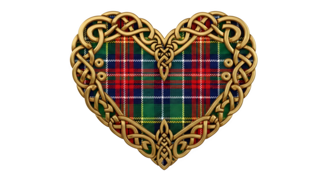 Celtic heart with tartan pattern on black background