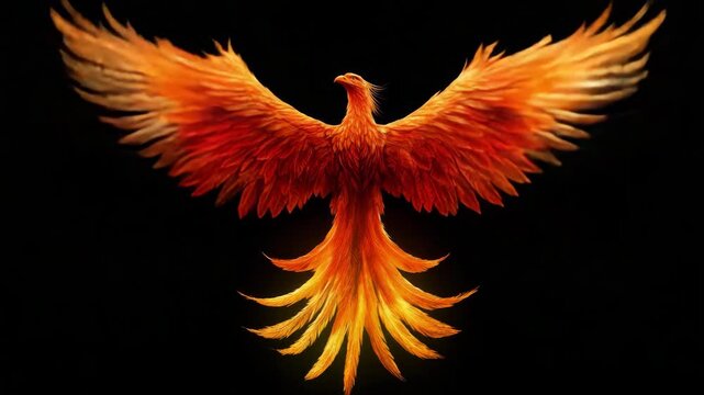 Fiery phoenix rising in mythical rebirth