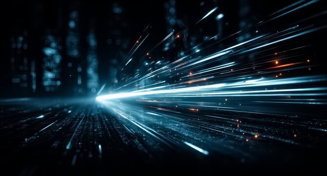 Blue and orange light streaking across the sky. The blue light is the main focus of the image - Powered by Adobe