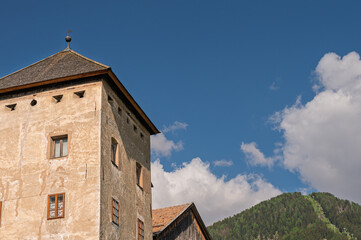Naklejka premium view of the village of Pozza di Fassa, Val di Fassa, Dolomites, Italy