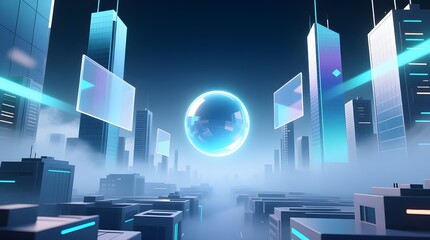 Futuristic City with Neon Sphere for a Sci-Fi and Technological Vision