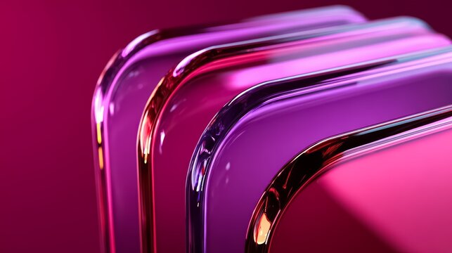 Close up of three cell phones with purple and pink frames. The phones are all different colors and sizes - Powered by Adobe