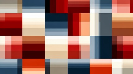Colorful patchwork of squares and rectangles with a red and white stripe. The colors are bright and bold