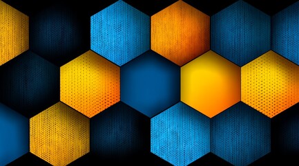 Vibrant and harmonious display of blue and yellow hexagons arranged in a pattern