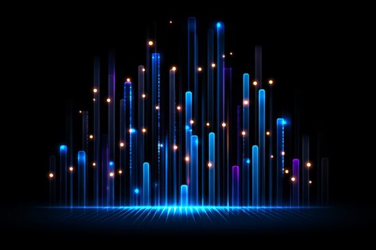 Colorful, abstract image of buildings and lights. The image is a representation of a cityscape with a futuristic feel