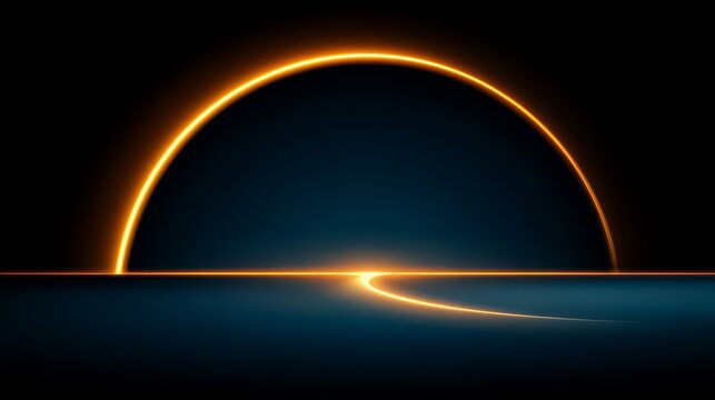 Dark blue sky with a bright orange circle in the center. The circle is surrounded by a dark blue background - Powered by Adobe