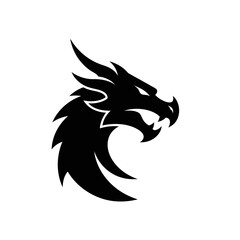 Minimal Dragon Head Crest – Bold Solid Black Vector Emblem