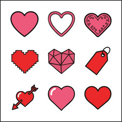 Assorted Heart Icons: Love, Romance, and Valentine's Day Vector Set