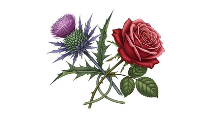 Elegant red rose and thistle bouquet on black background