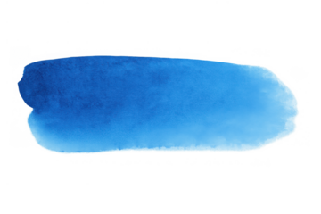 Blue watercolor brush stroke creating an artistic textured background element with transparent alpha channel